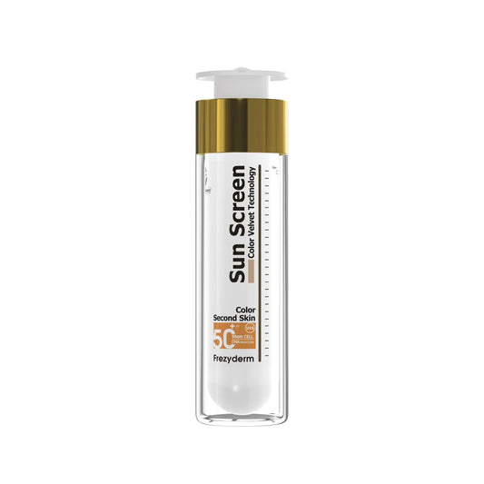FrezyDerm Sun Screen Velvet Crema Orotectora Solar Facial SPF 50+ con color Textura Aterciopelada, Nude