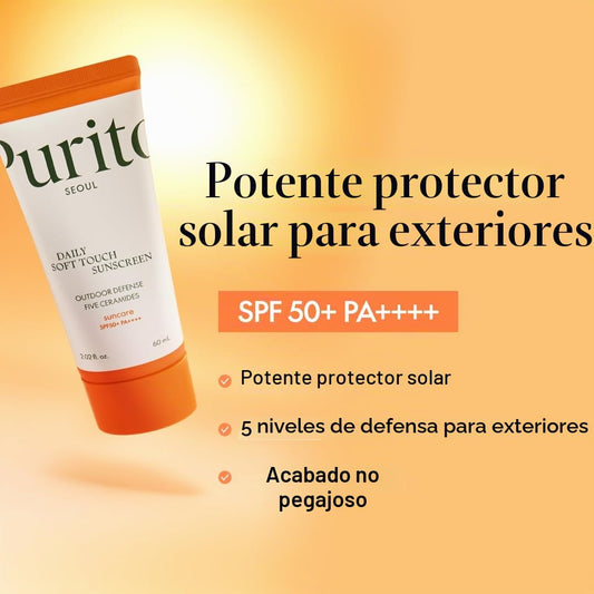 PURITO SEOUL Protector Solar Diario de Tacto Suave, SPF50+ PA++++, Ceramidas, No Blanquea, Protección UVA & UVB Resistente al Agua, K-Beauty
