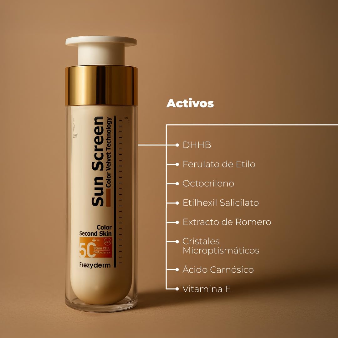 FrezyDerm Sun Screen Velvet Crema Orotectora Solar Facial SPF 50+ con color Textura Aterciopelada, Nude