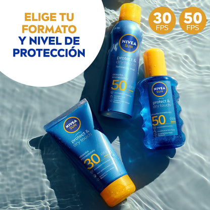 NIVEA SUN Protege & Refresca Spray Bruma Solar FP50 (1 x 200 ml), protector solar en spray transparente, bruma refrescante y resistente al agua (El empaque puede variar)